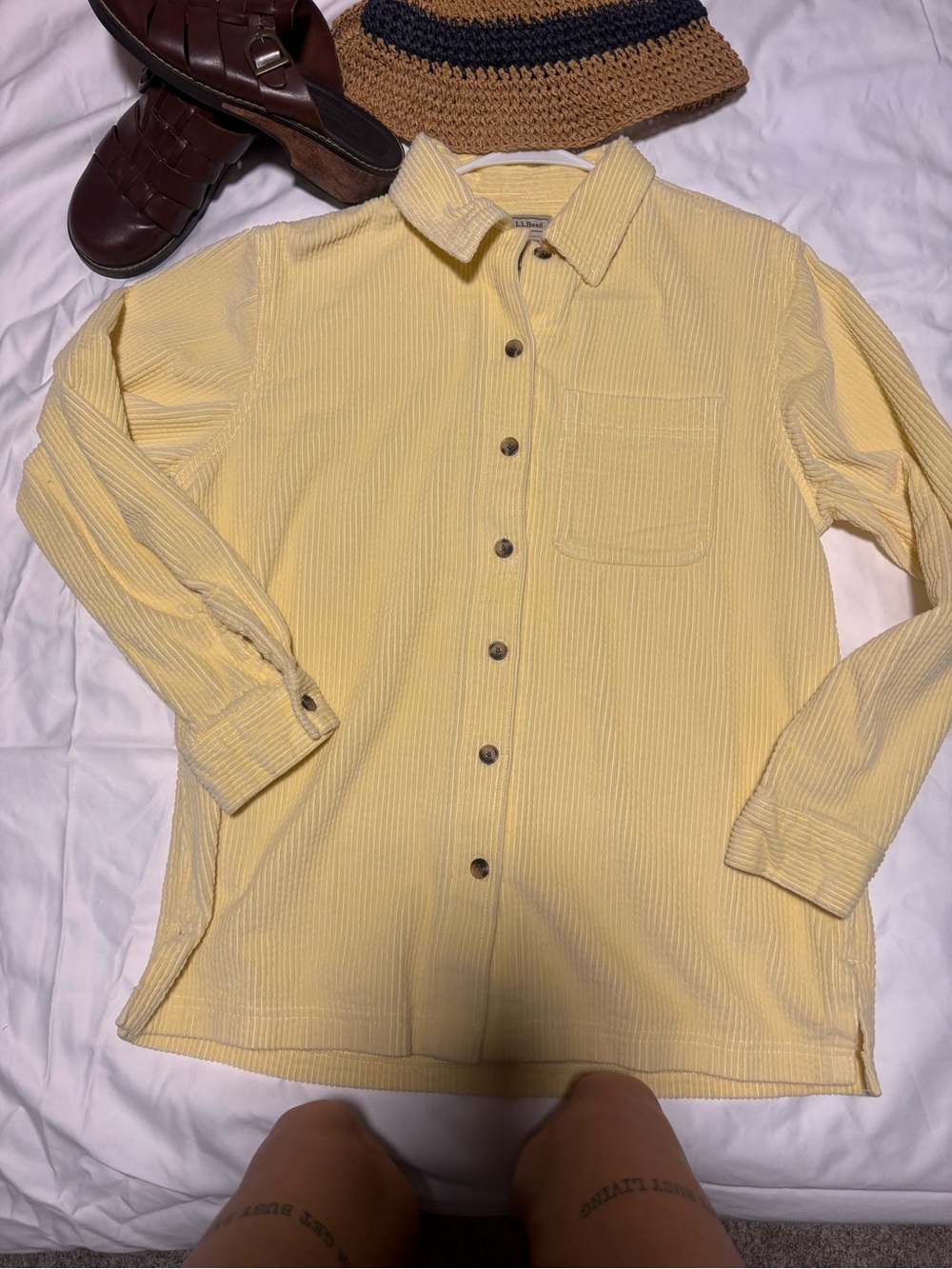 L.L Bean comfy Light Yellow Corduroy Button-Up Shirt